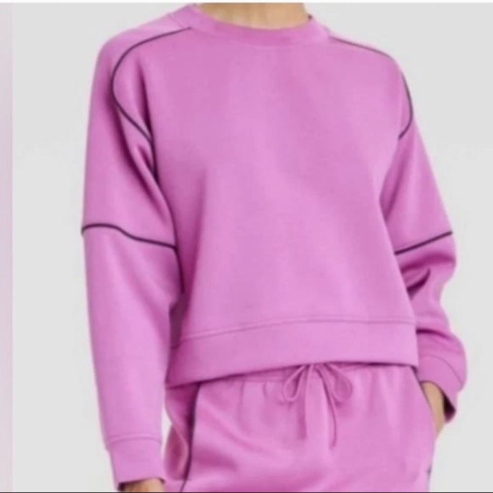 Women's Airy Sleek Crewneck Sweatshirt - All in Motion™ Dark Violet M - Picture 2 of 10